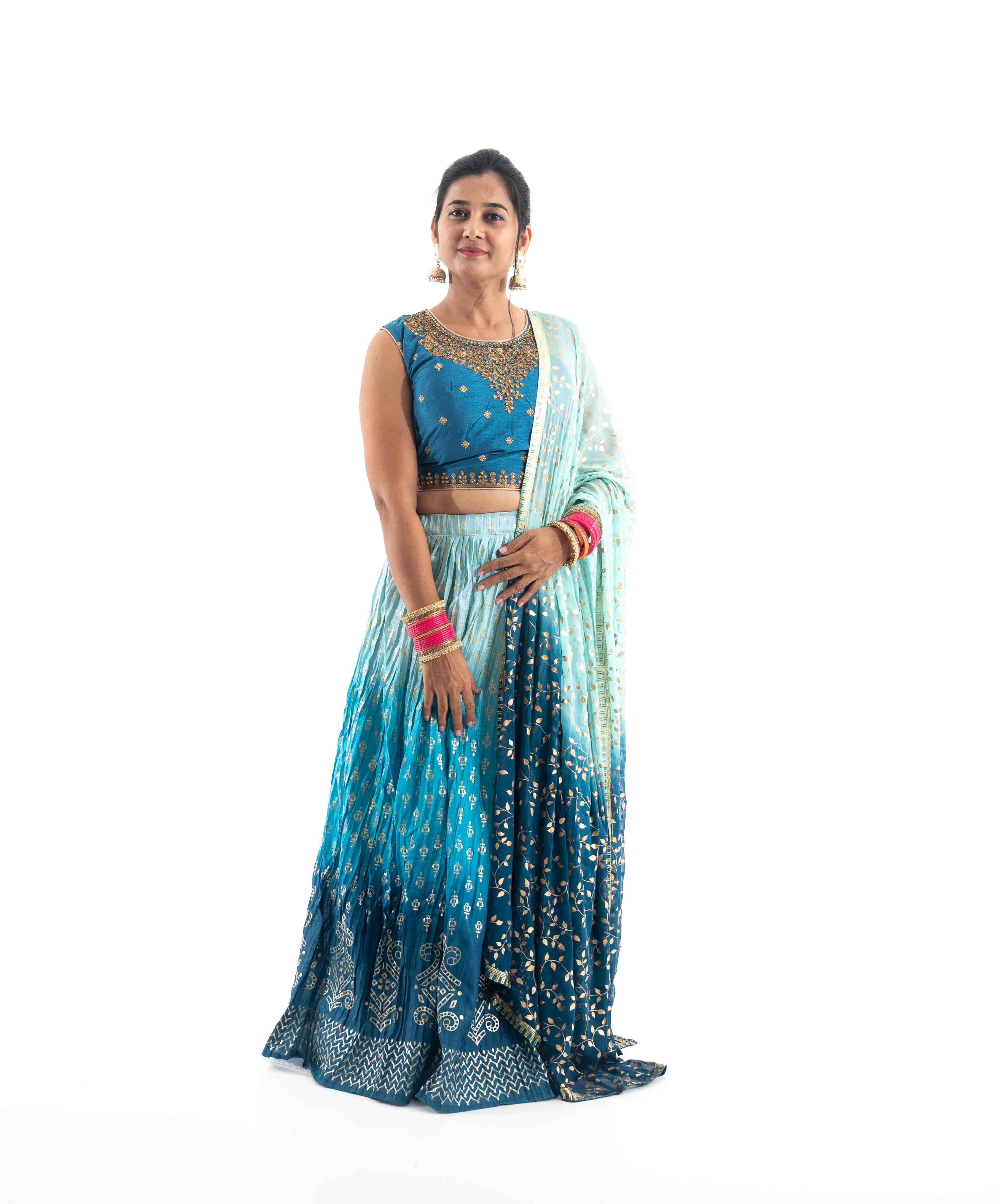 Irresistible Sky Blue Designer Indo-Western Lehenga Choli for Sangeet or  Engagement